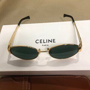 Celine Triomphe Gold Metal Sunglasses with Green Lenses
